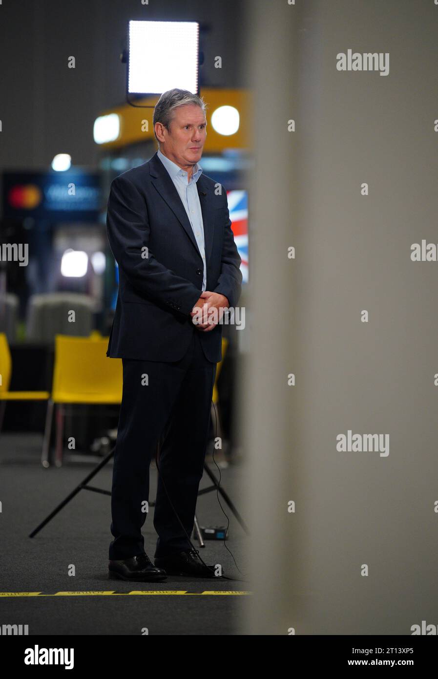 Labour leader Sir Keir Starmer doing TV interviews on the last day of
