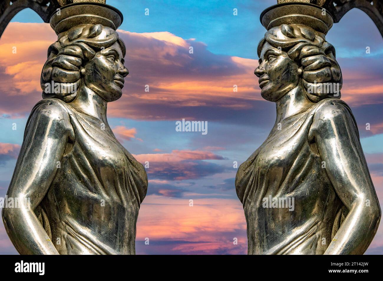 Los Angeles, California, USA; October 1, 2023 Two statues on the