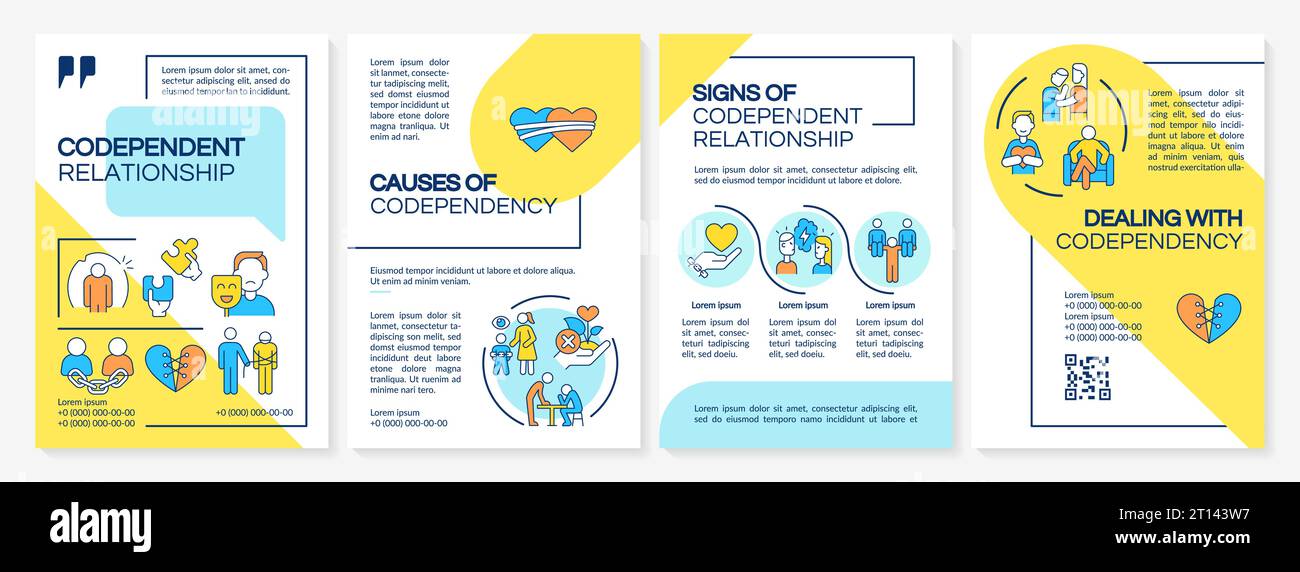 Brochure with colorful codependent relationship linear icons Stock Vector