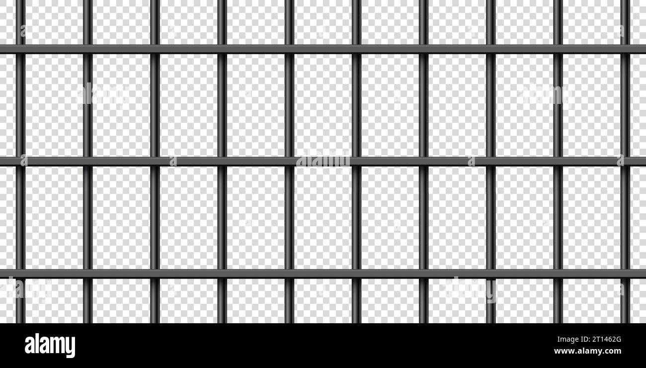 Black realistic metal prison bars. Detailed jail cage, prison iron fence. Criminal background mockup. Vector illustration Stock Vector