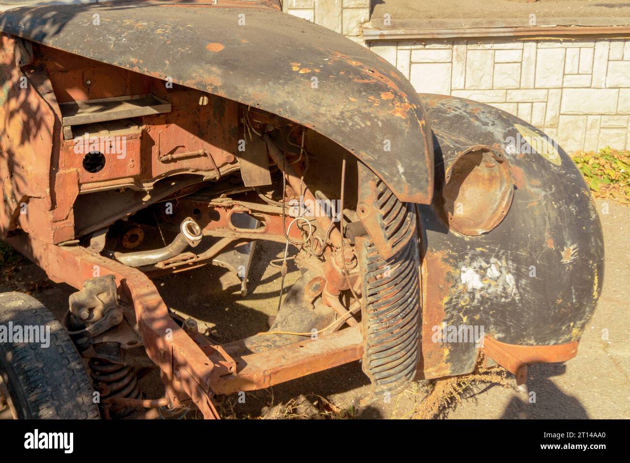 Rusty vintage car. Old rusty truck body. Abandoned automobile. auto ...