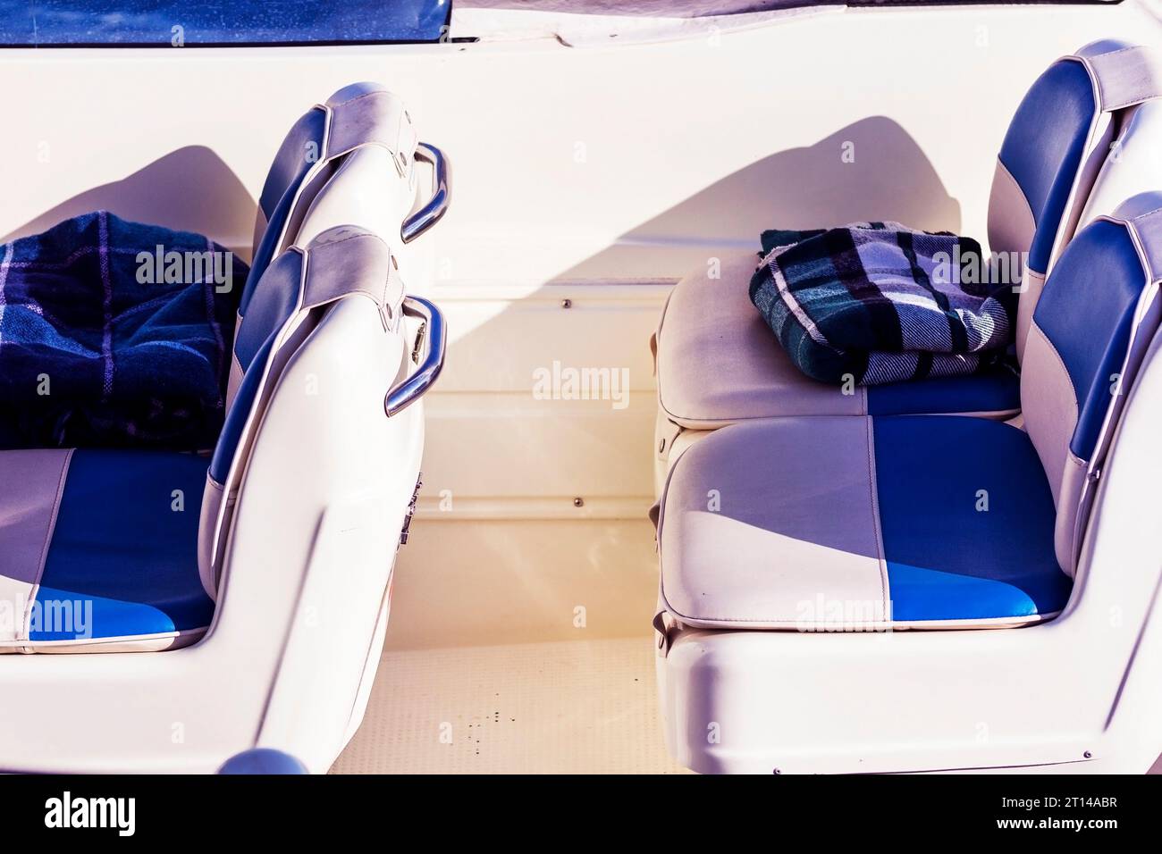 The walking boat with seats. Convenient chairs on the yacht. driving by