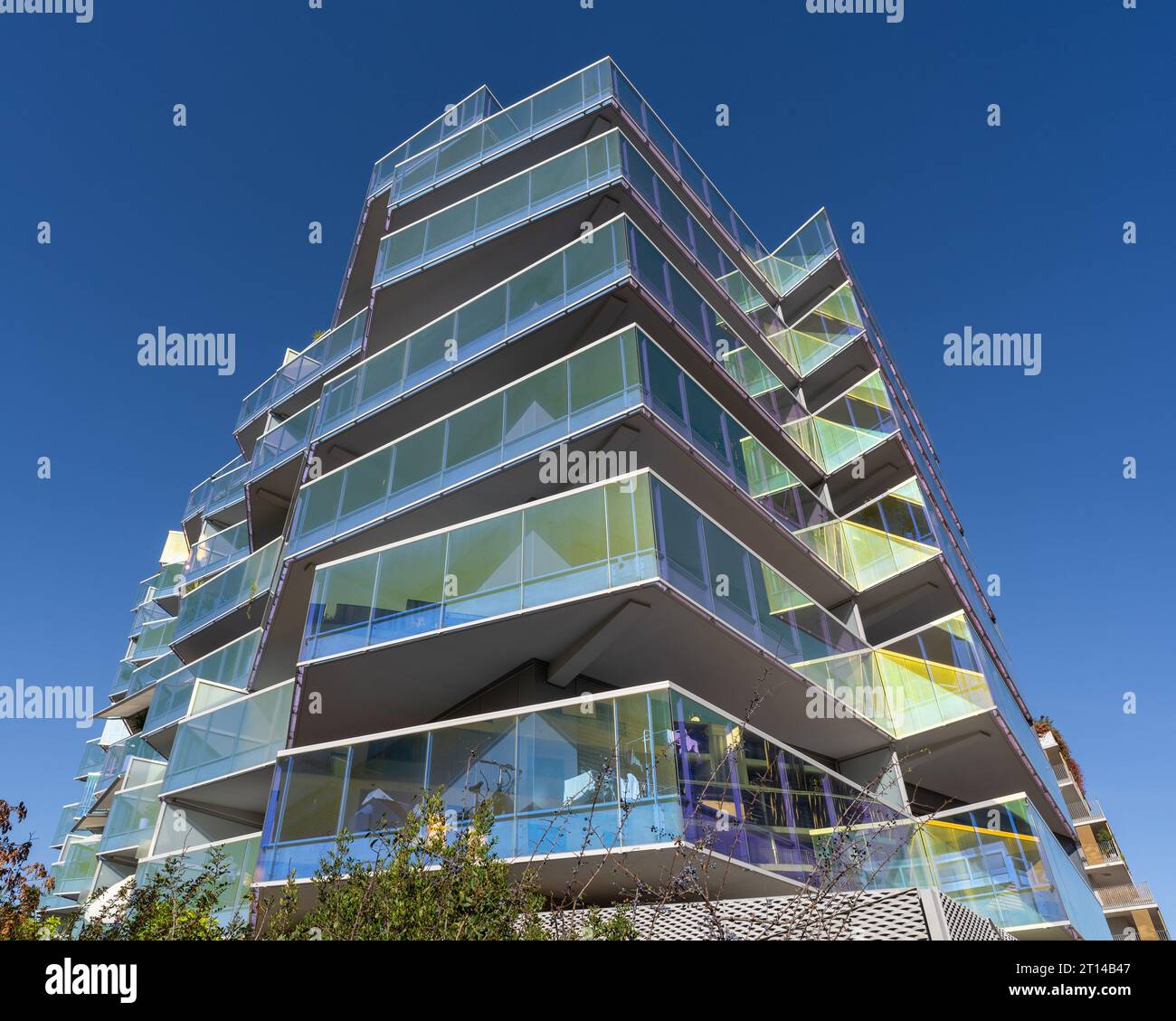 Montpellier, France 09 30 2023 Vertical view of colorful contemporary architecture of Kohi