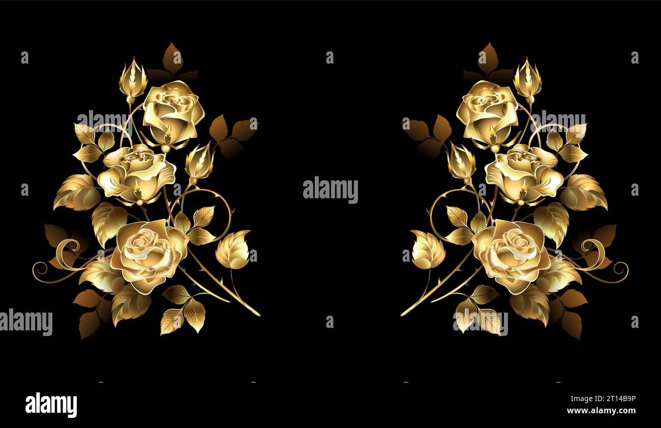 Symmetrical composition of artistically painted, gold, intertwined