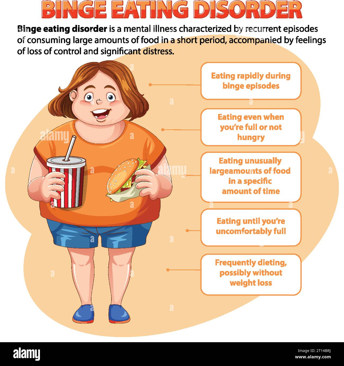 Illustration of a woman with binge eating disorder Stock Vector Image ...