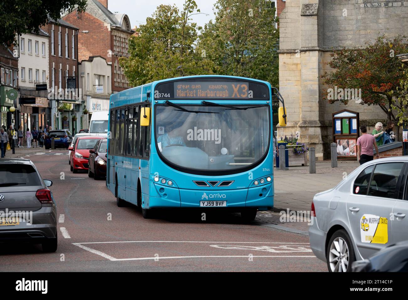 Arriva X3 bus service, Market Harborough town centre, Leicestershire ...