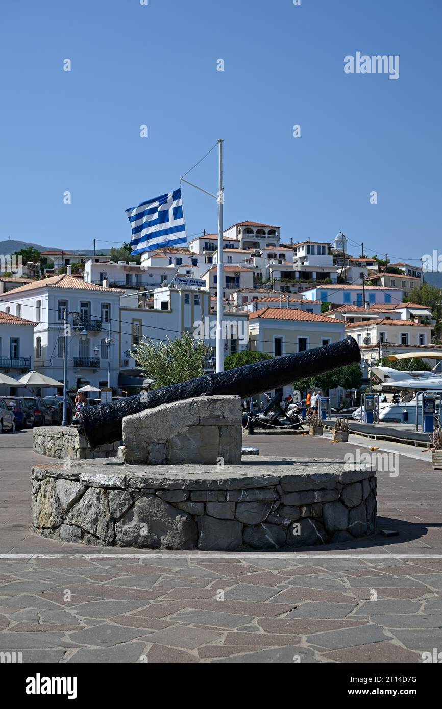Old cannon In Poros port, Poros island, Greece Stock Photo