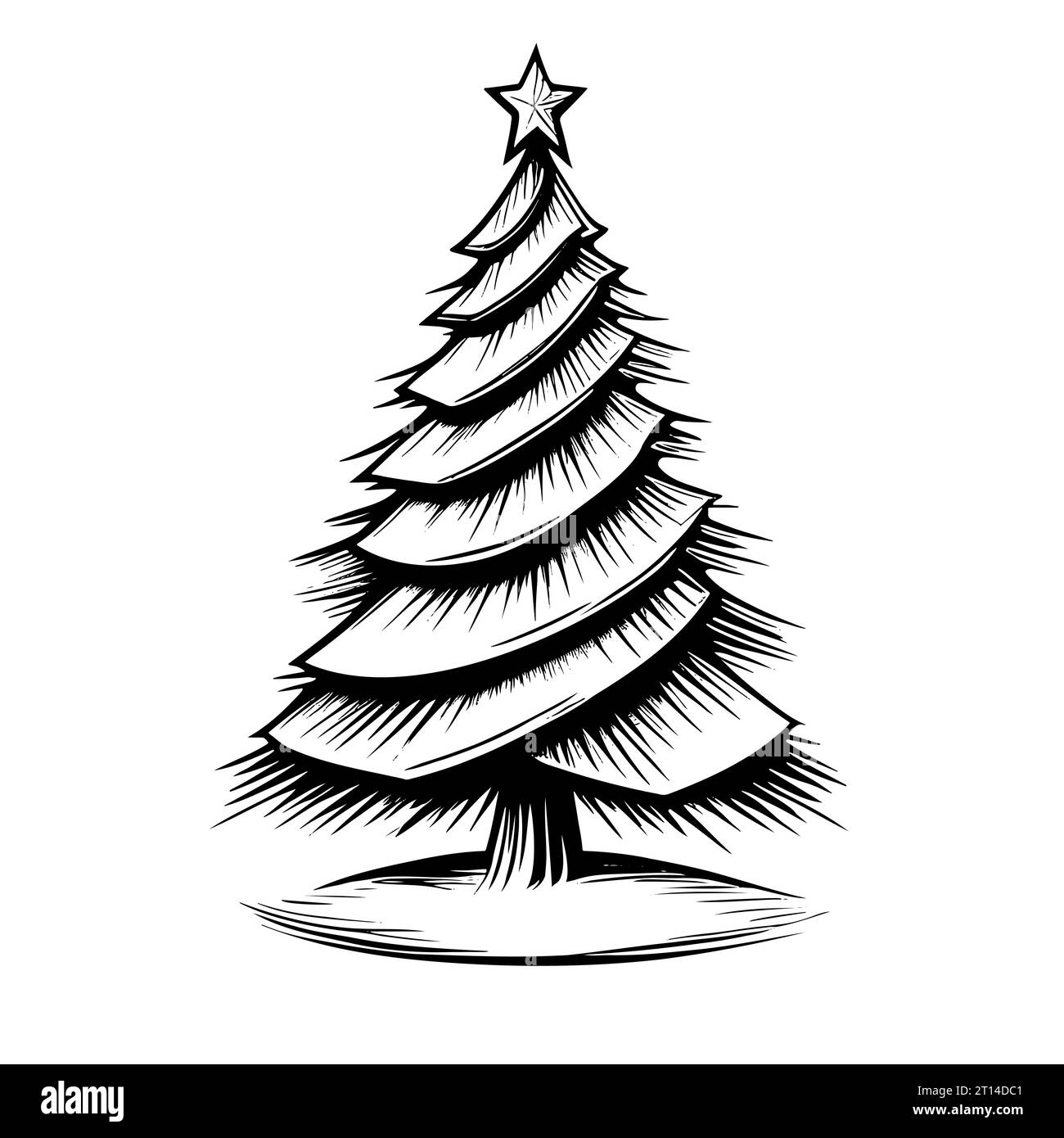 Christmas tree sketch with star hand drawn illustrations. Vector Stock ...