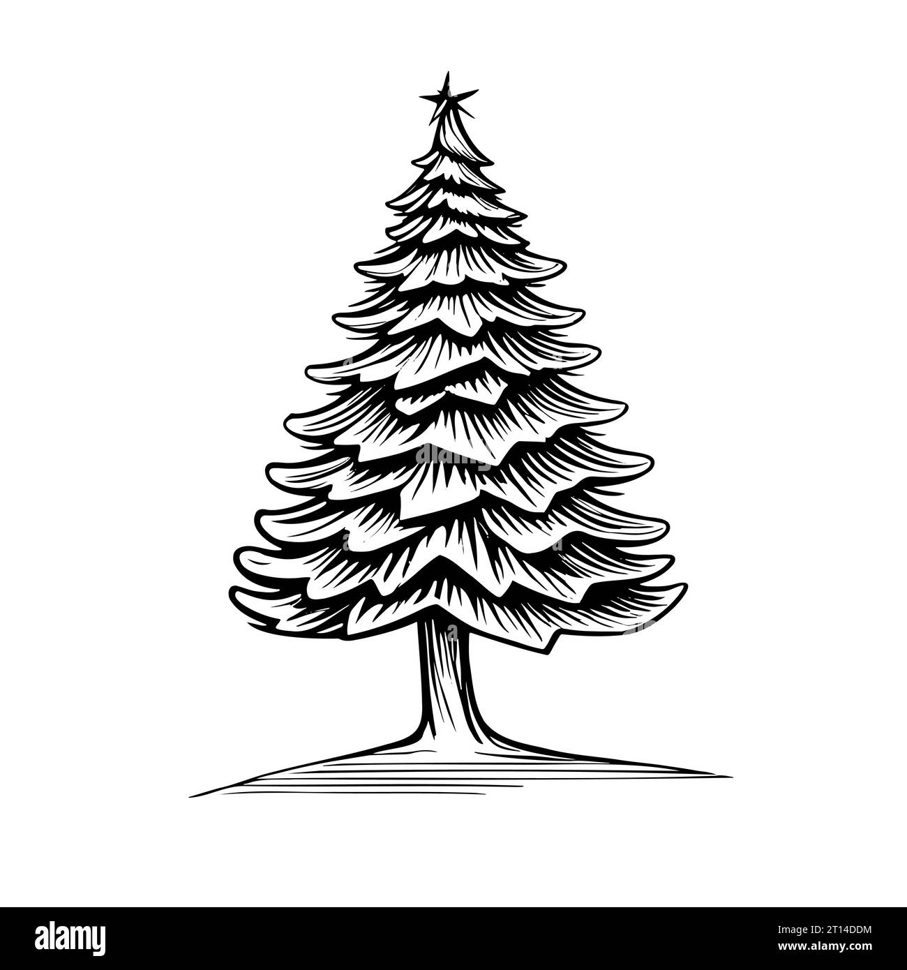 Christmas tree sketch with star hand drawn illustrations. Vector Stock ...