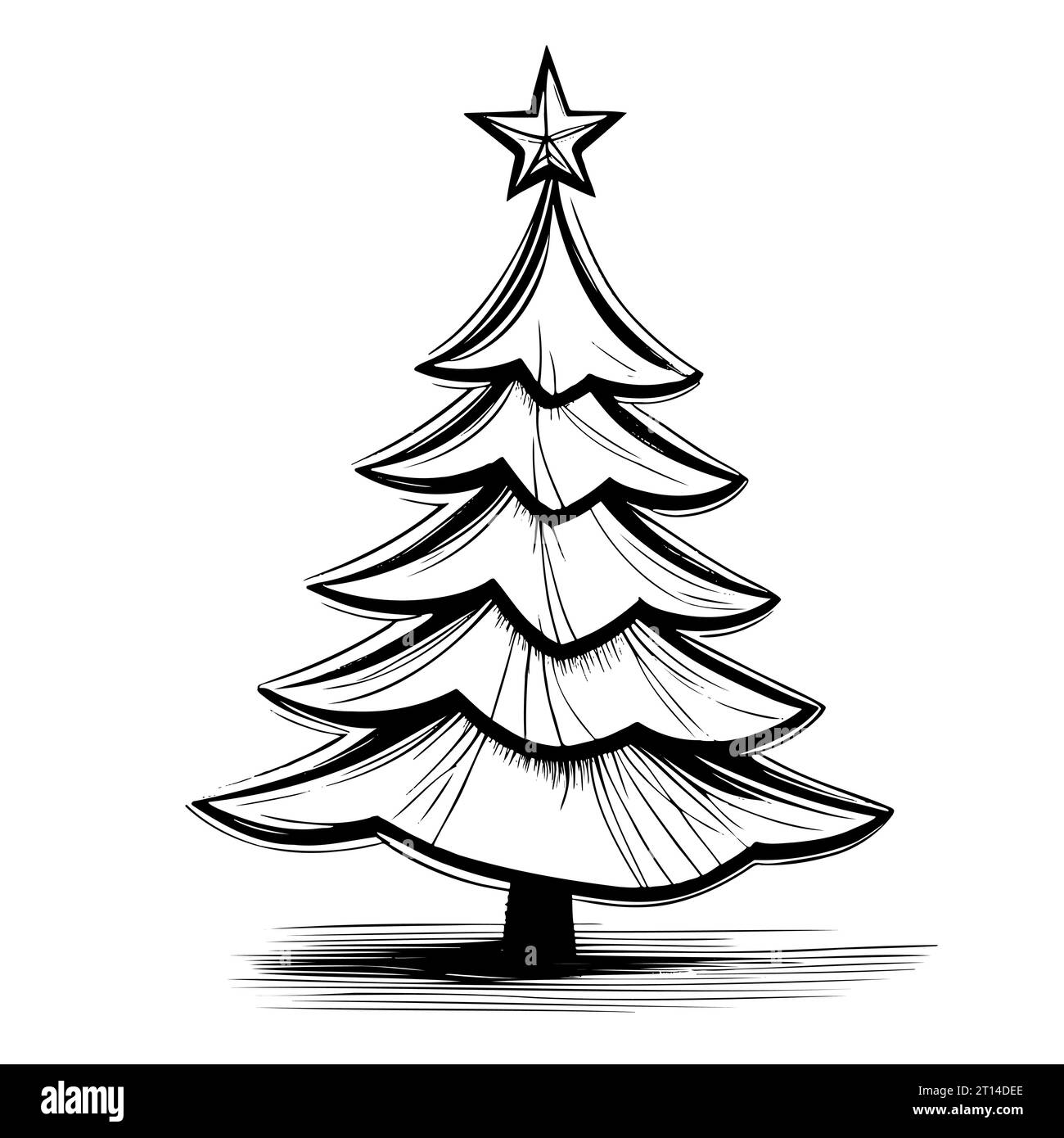 Christmas tree sketch with star hand drawn illustrations. Vector Stock ...