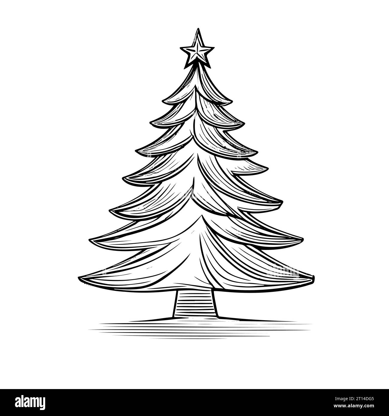 Christmas tree sketch with star hand drawn illustrations. Vector Stock ...