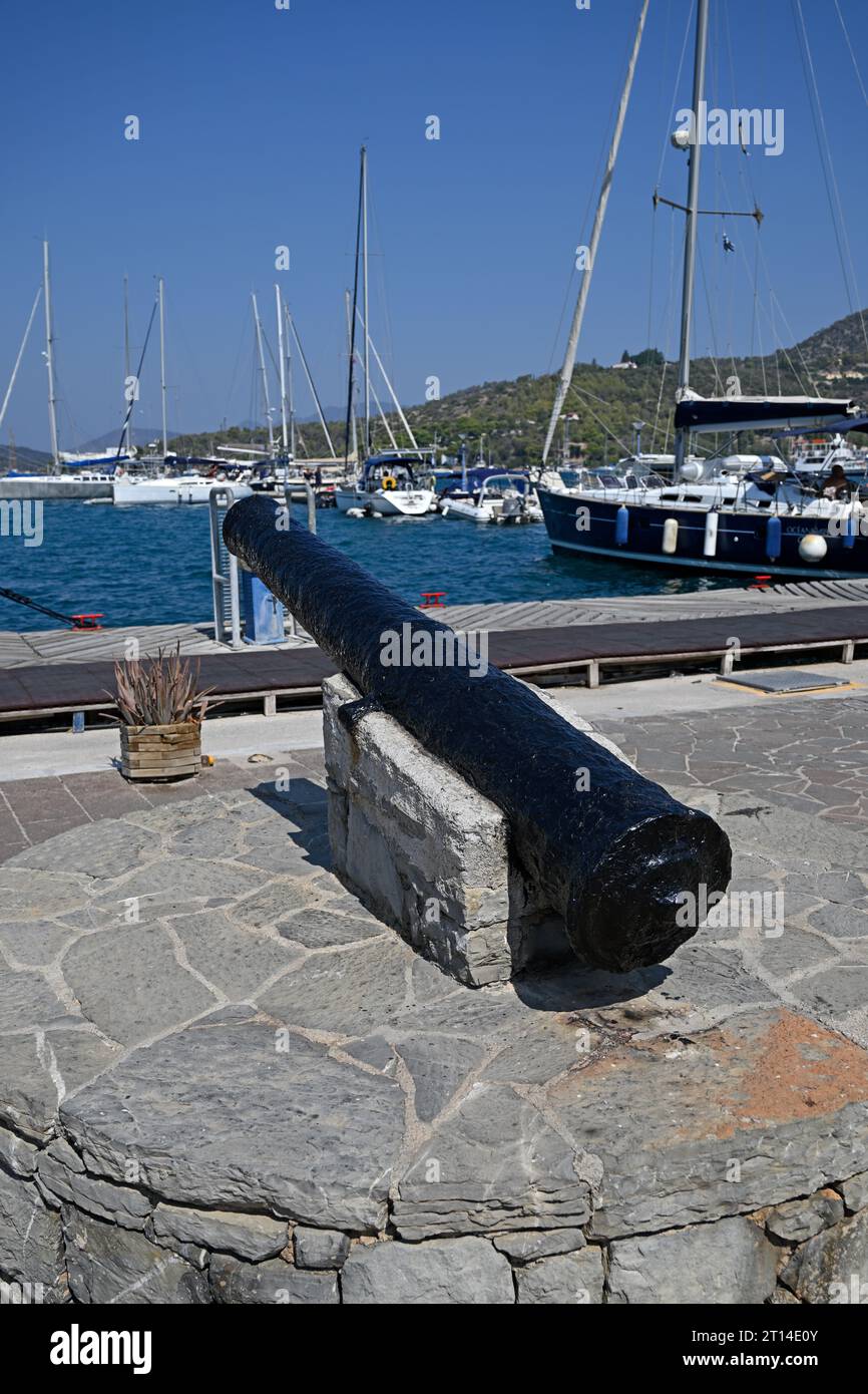 Old cannon in Poros port, Poros island, Greece Stock Photo