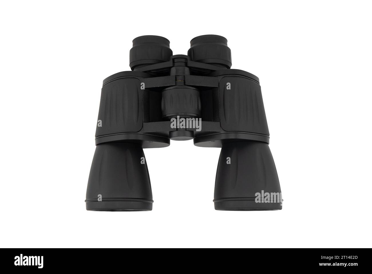 Black modern binoculars isolated on white background. Stock Photo