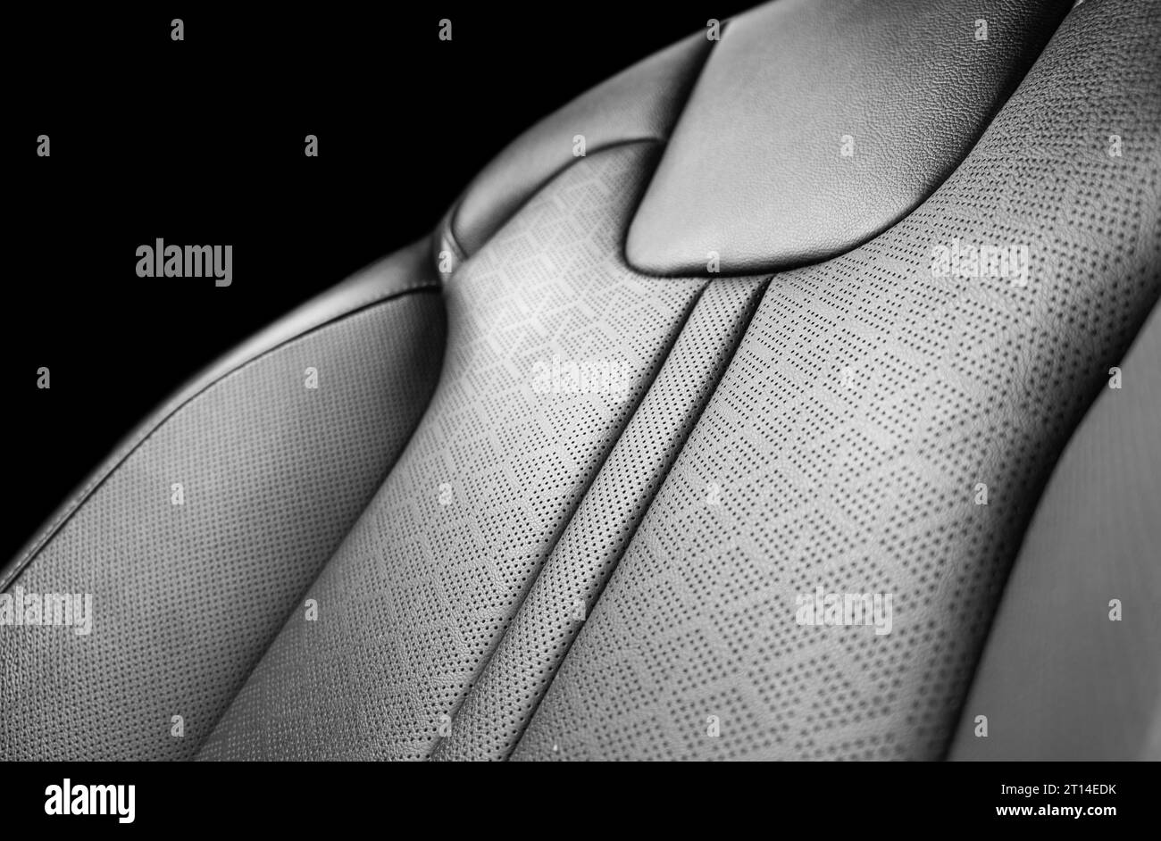 Car black leather interior. Part of black leather car seat details with