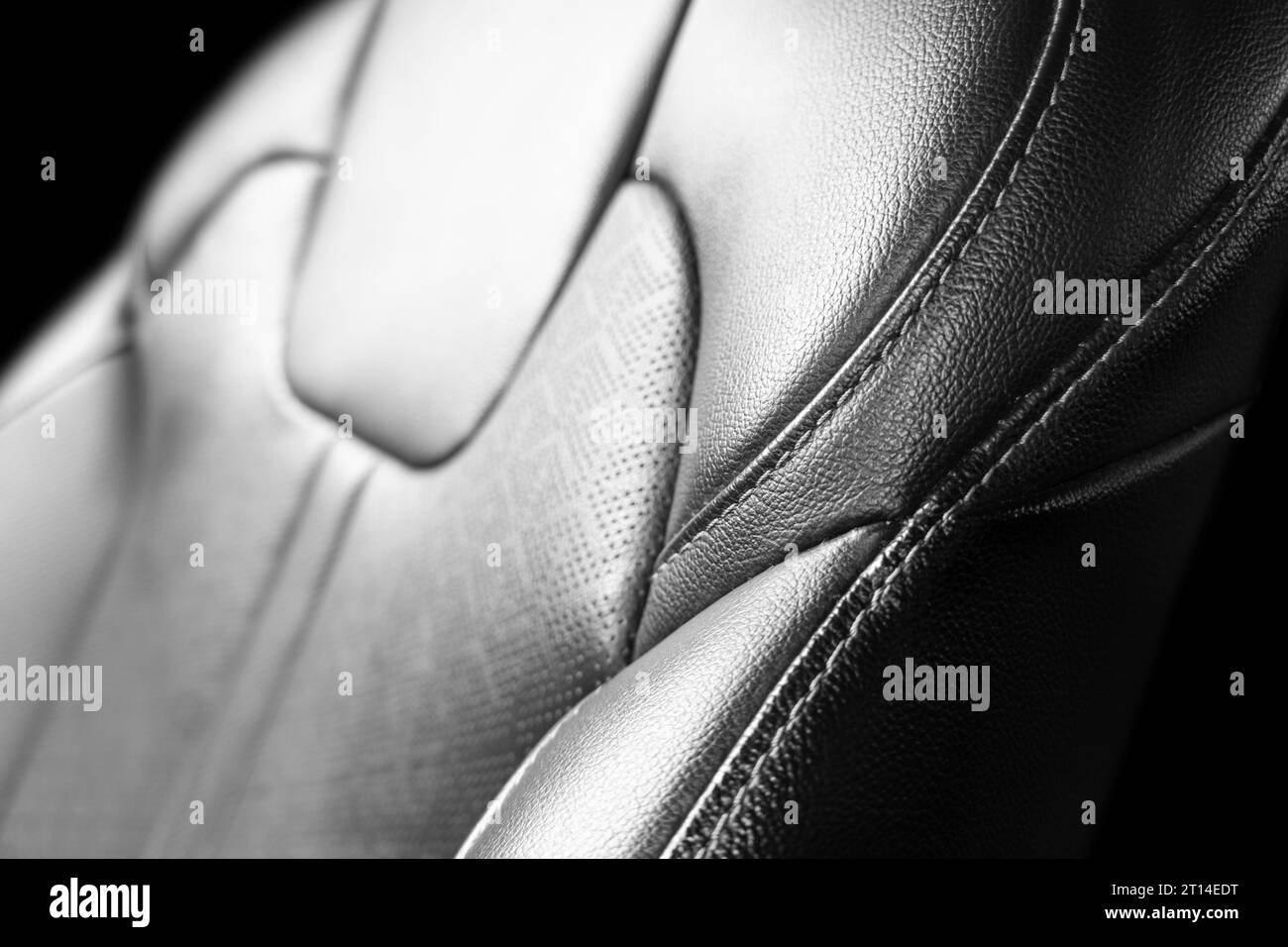 Car black leather interior. Part of black leather car seat details with
