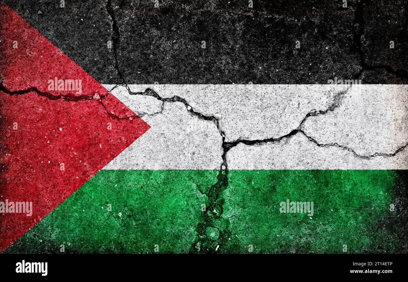 Grunge country flag illustration (cracked concrete background) / Palestine Stock Photo