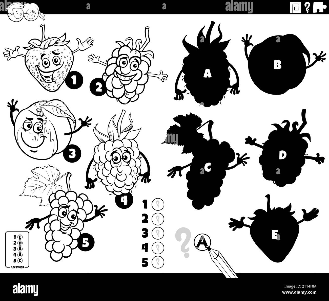 Shadow Fruit Drawing Black and white cartoon illustration of finding the right shadows to ...