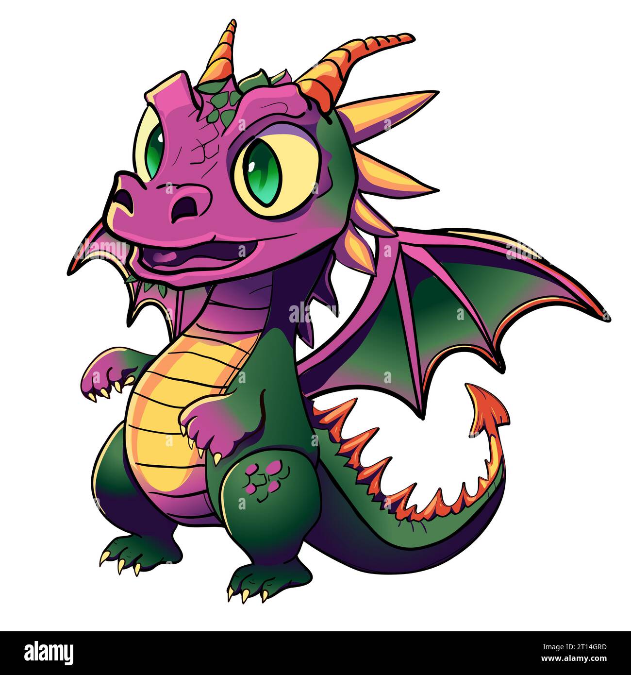 Cartoon green dragon character sticker isolated symbol year of dragon 2024 vector illustration Stock Vector