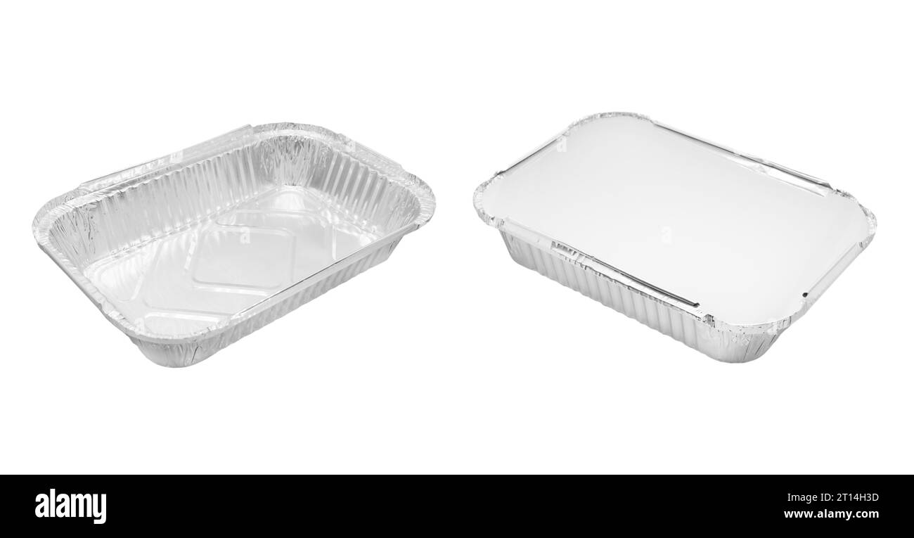 Foil baking dish closeup isolated on a white background. Empty