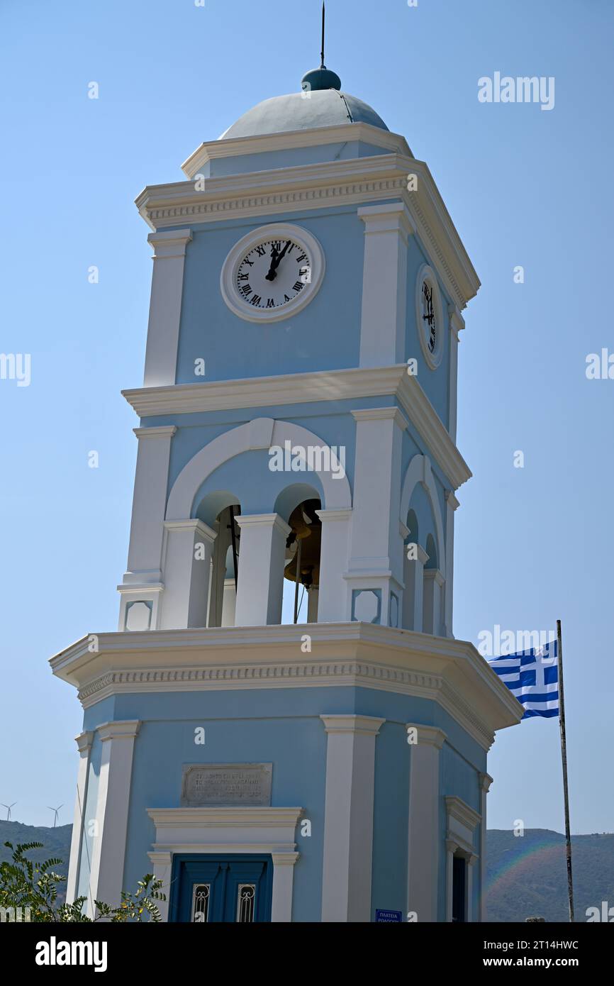 The Clock Tower in Poros town, Poros island, Greece Stock Photo