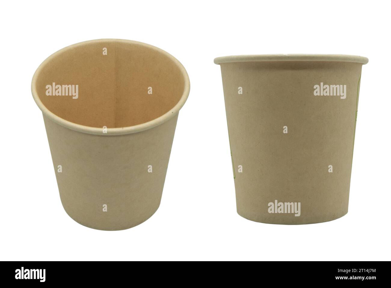 Side view yellow empty disposable paper fast food cup isolated on white ...