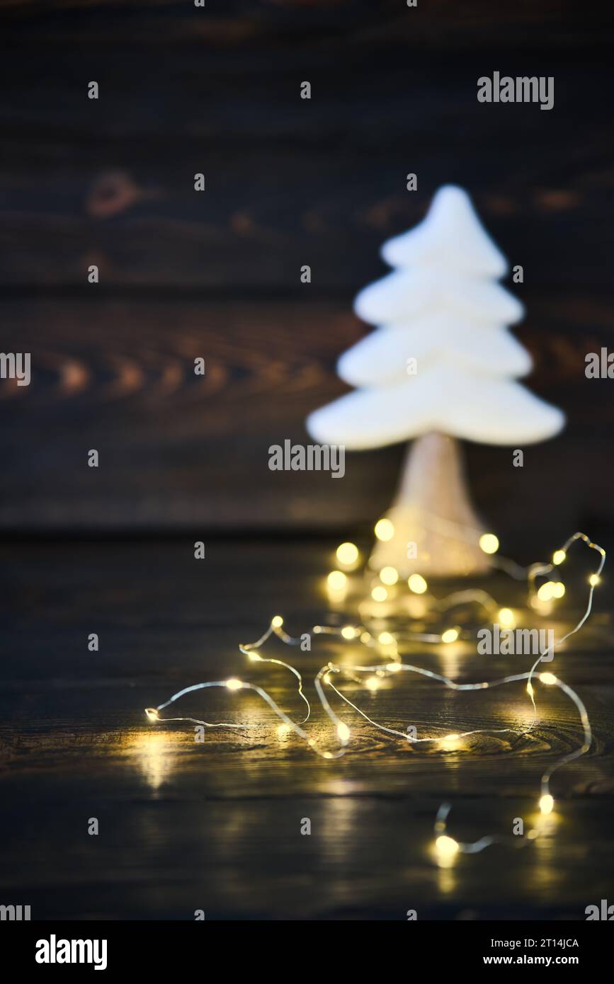 Christmas tree with christmas lights background. Merry Christmas and Happy New Year festive concept Stock Photo