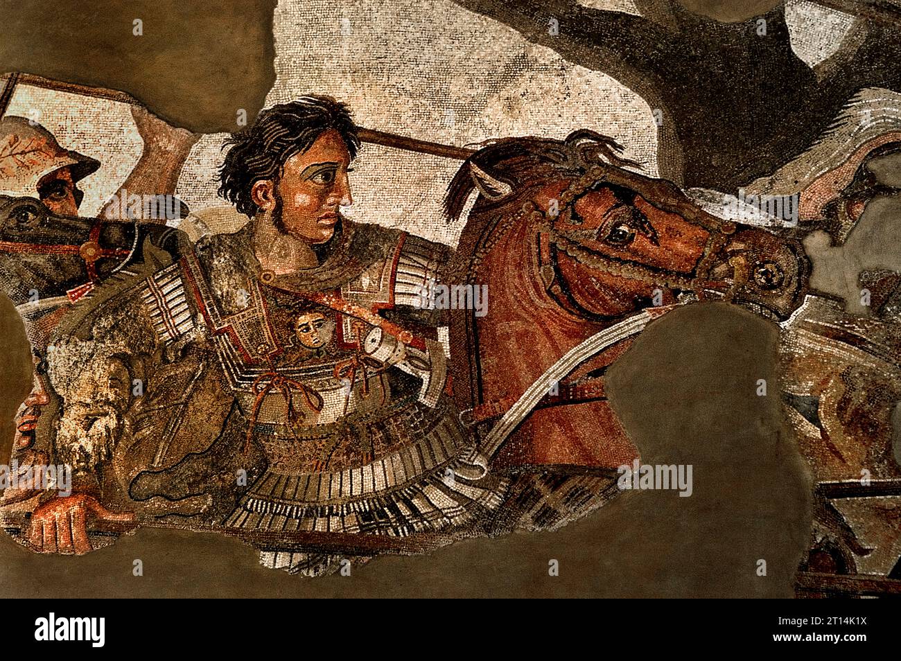 Alexander the Great in battle with Persian King Darius III ,Alexander the Great Issus 331 B.C. Mosaic from Pompeii ( Alexander the Great, Alexander III of Macedon, 356 BC –  323 BC king of the Ancient Greek kingdom of Macedon from 336 BC until his death in 323 BC. He was one of the greatest military leaders of all time. ) Stock Photo