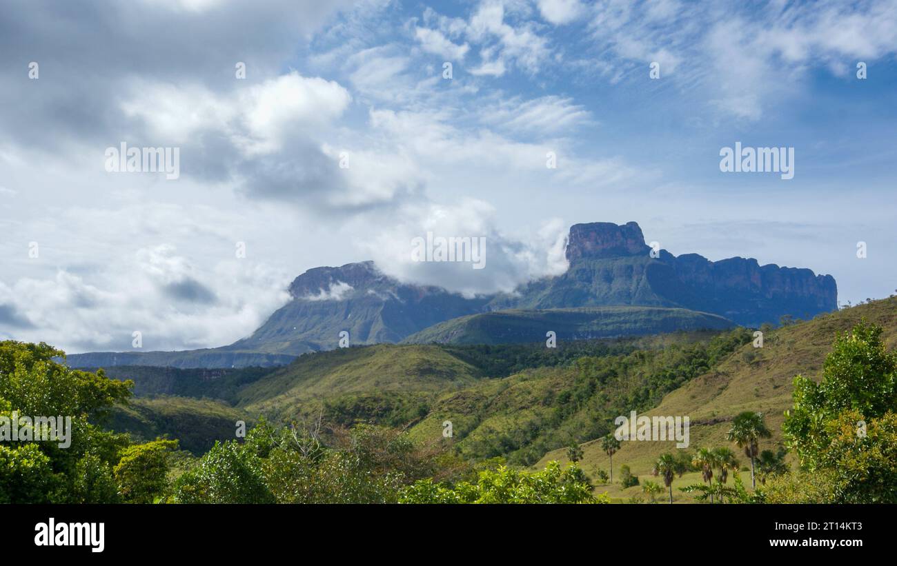 Table mountain Auyan Tepui in the Gran Sabana, Venezuela Stock Photo