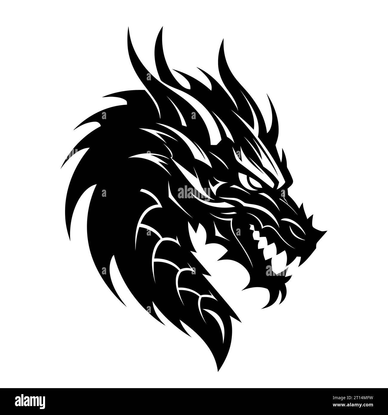 Dragon head silhouette. Dragon logo design. Black and white image of ...