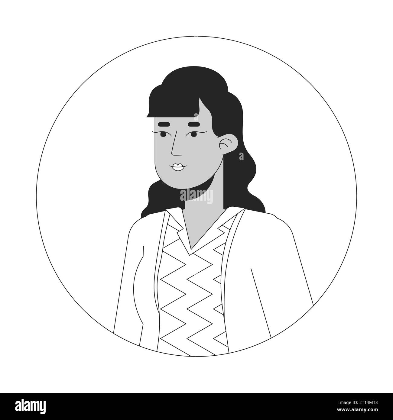 Stylish adult indian woman posing black and white 2D vector avatar ...