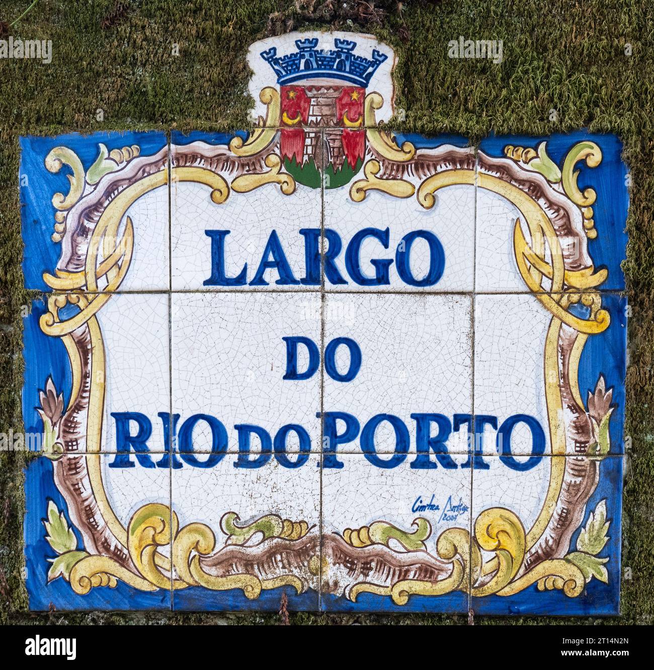 Largo Do Rio Do Porto decorated and painted tiled street sign Sintra is a town and municipality in the Greater Lisbon region of Portugal, A major tour Stock Photo