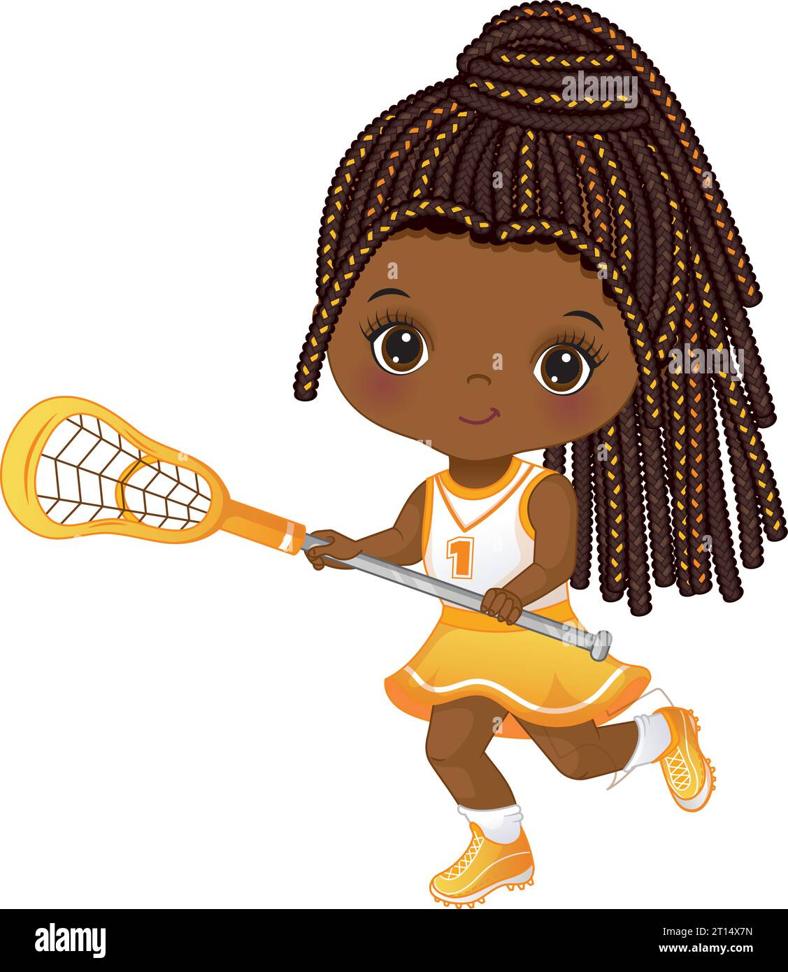 Vector Cute Little African American Girl Playing Lacrosse Stock Vector ...