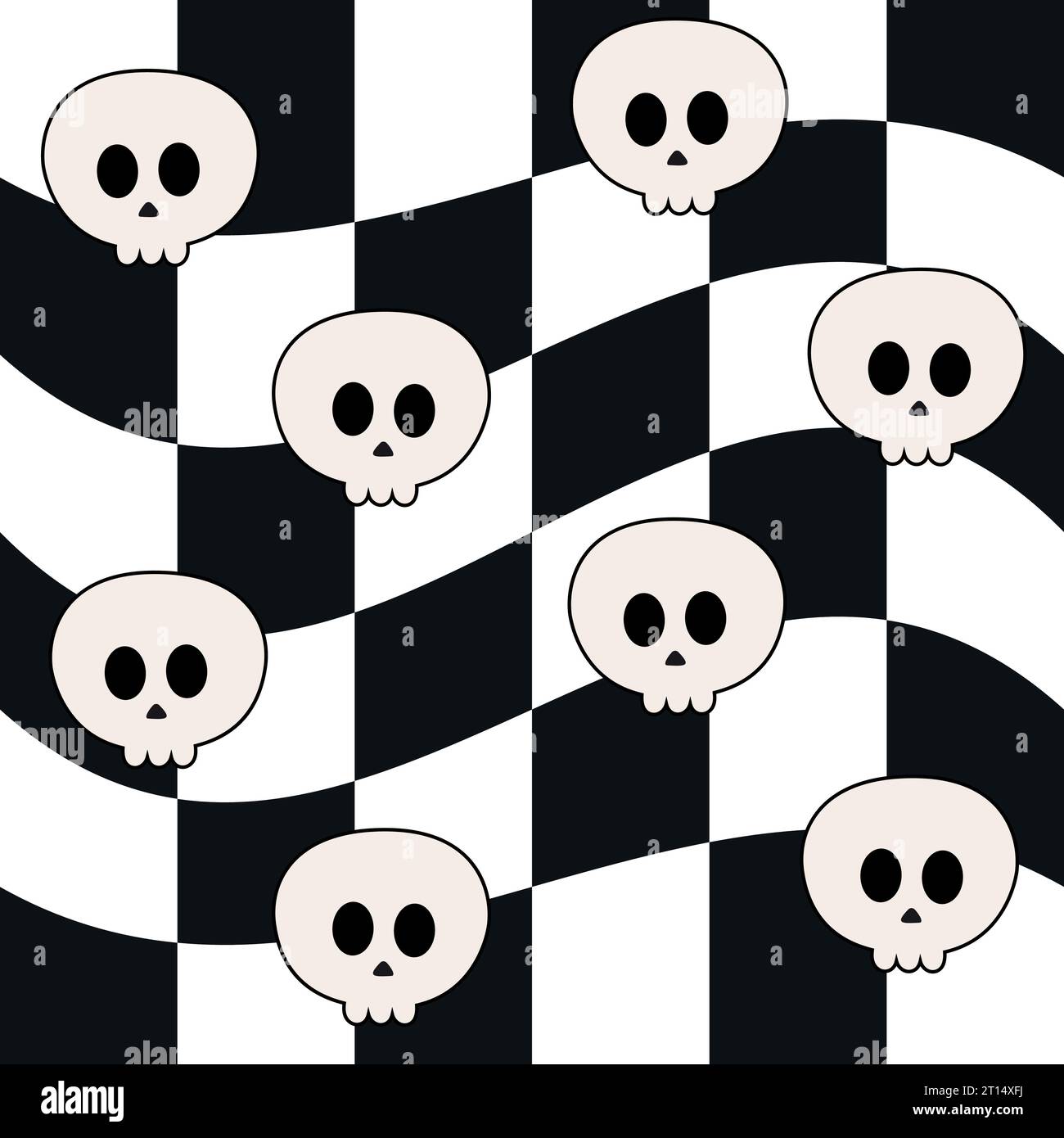 Vector seamless pattern of groovy Halloween skull Stock Vector