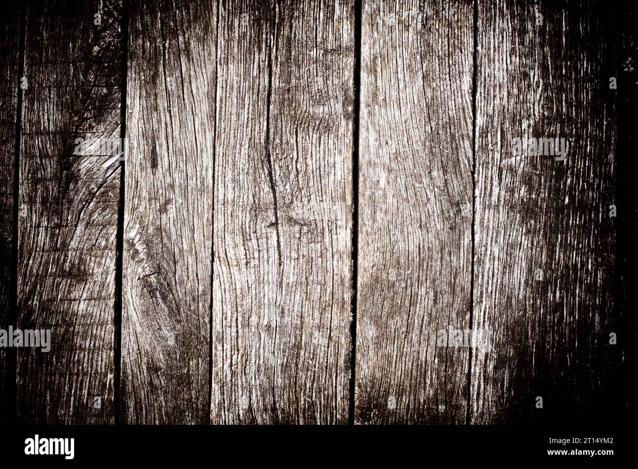 Bleached Wooden Horizontal Planks background with vignetting. Aged light rustic texture. Stock Photo