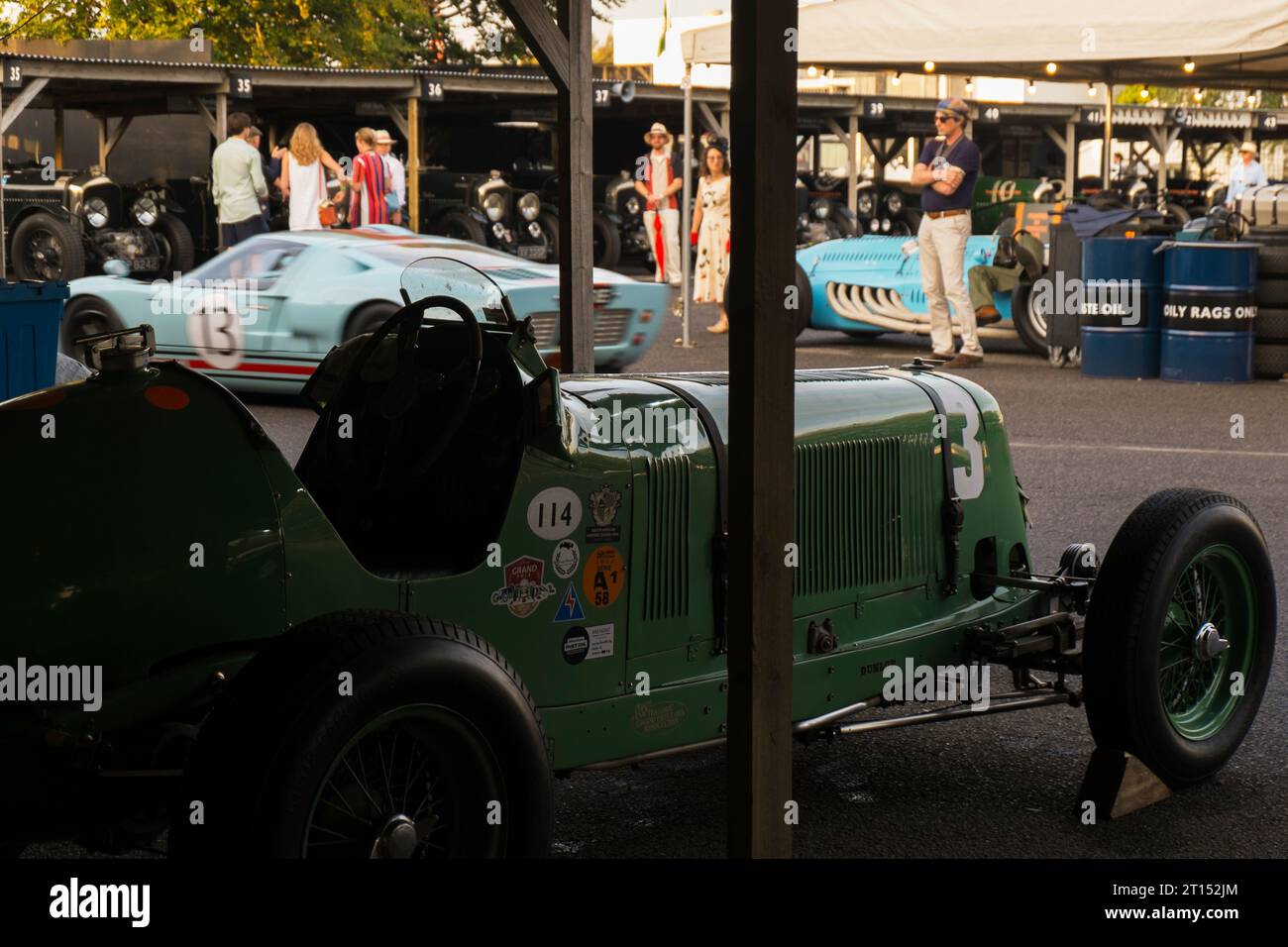 1934 ERA A-type R3A & 1965 Ford GT40 racing cars in the paddock at the ...