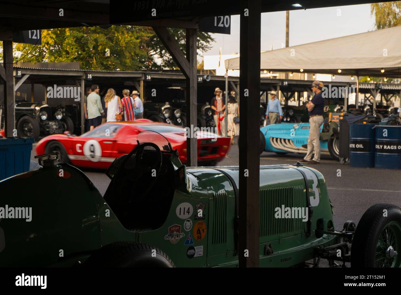 1934 ERA A-type R3A & 1965 Ford GT40 racing cars in the paddock at the ...