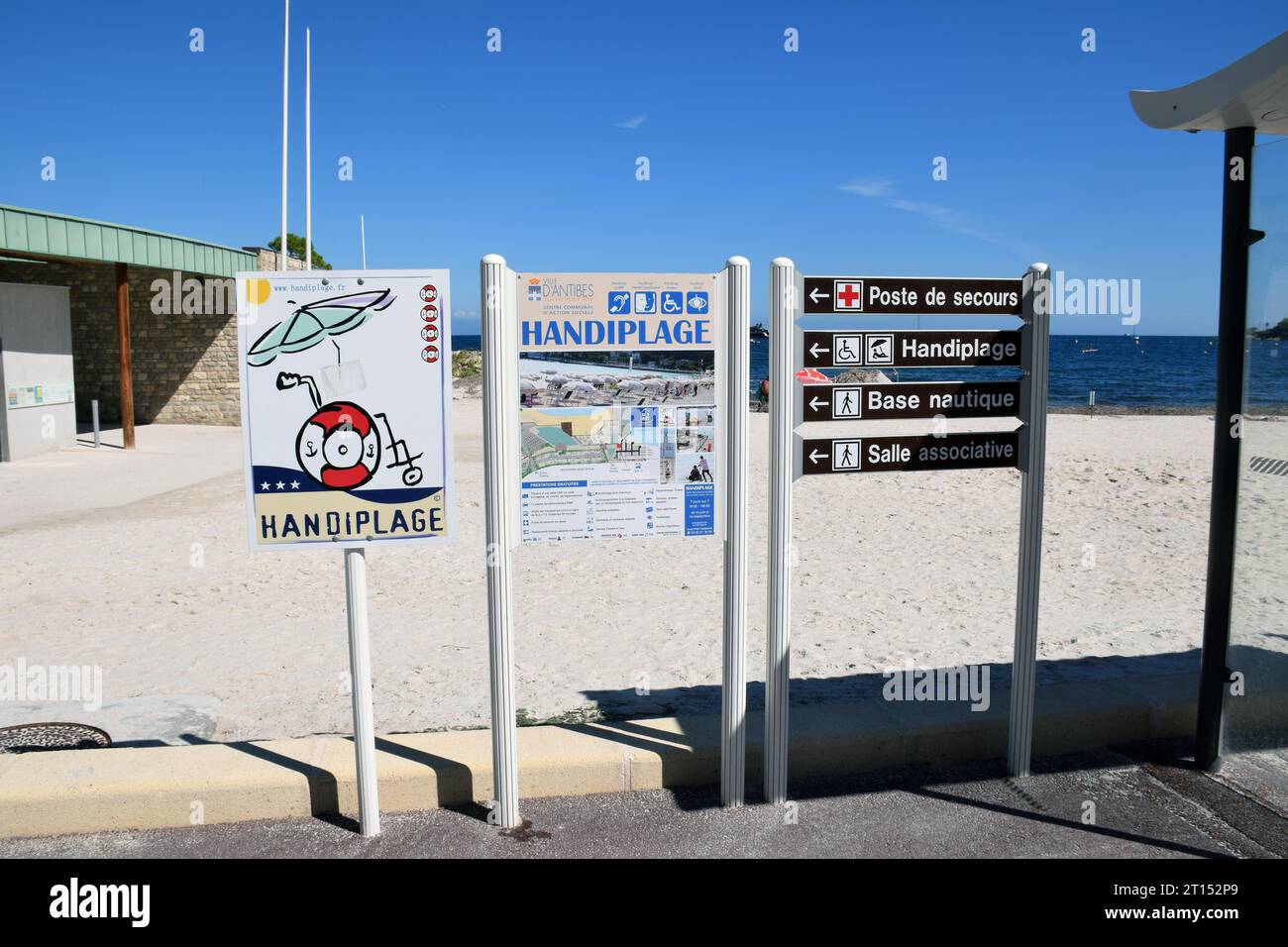 Handiplage, beach for disabled use, adapted with equipment and facilities, Antibes, Cote d'Azur, France Sep 2023 Stock Photo
