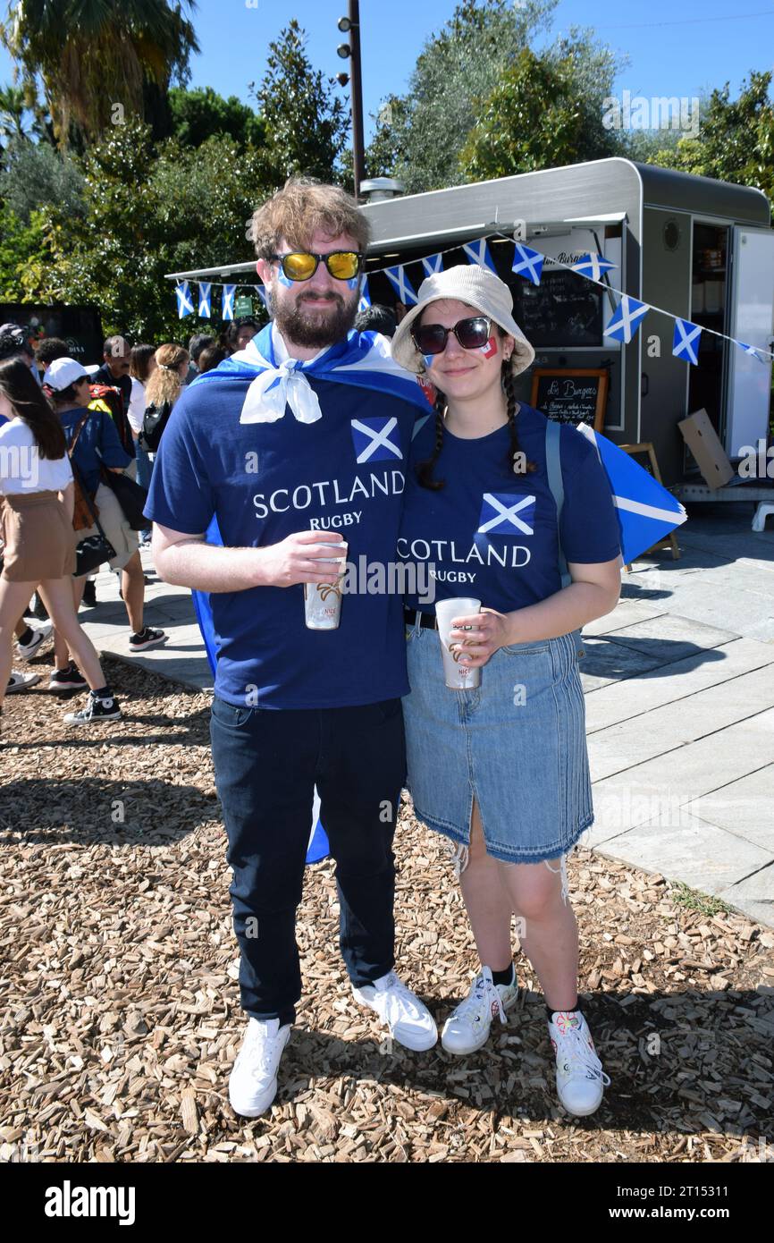 Scottish rugby fans in the rugby fan village, during World Rugby Cup ...