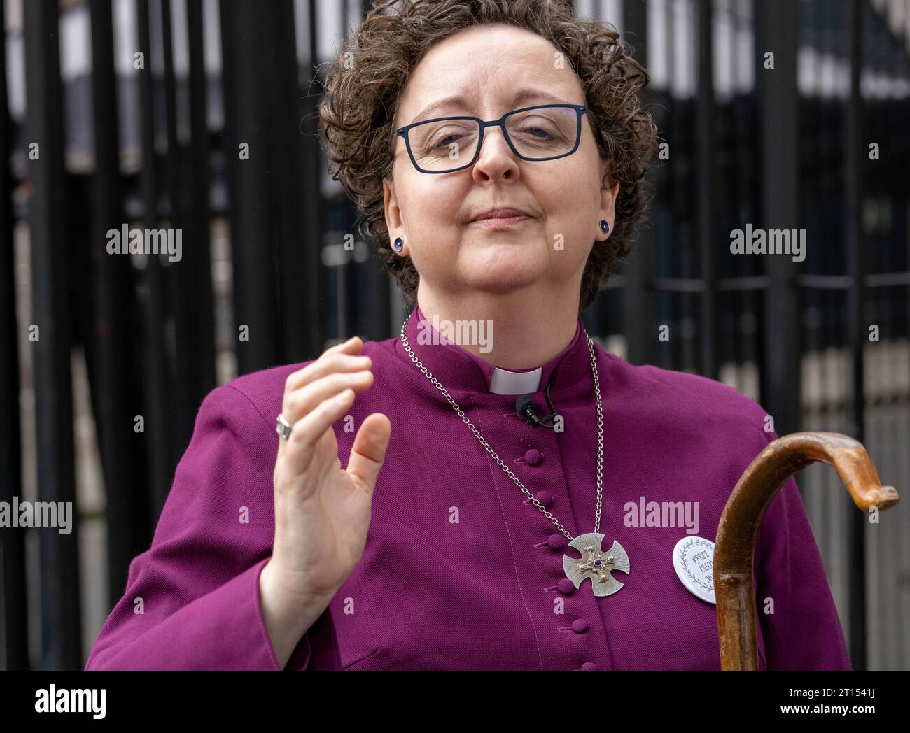 London, UK. 11th Oct, 2023. A protest outside Downing Street let by The Rt Revd Dr Joanne Grenfell, Bishop of Stepney to demand the freeing of Jason Moore from prison. Credit: Ian Davidson/Alamy Live News Stock Photo