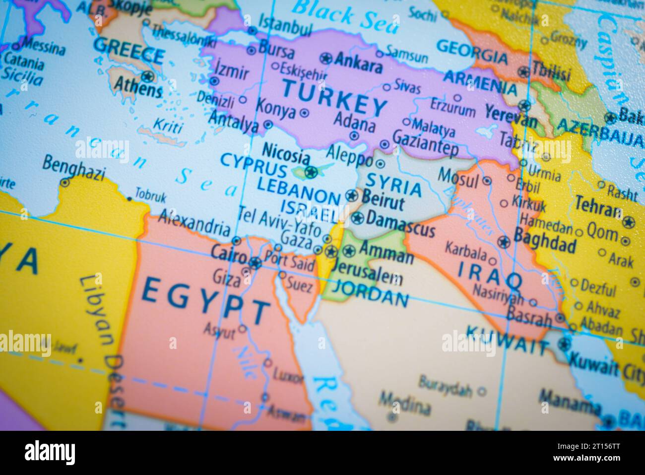 Map of Israel and capital Jerusalem. that shows the war zone between