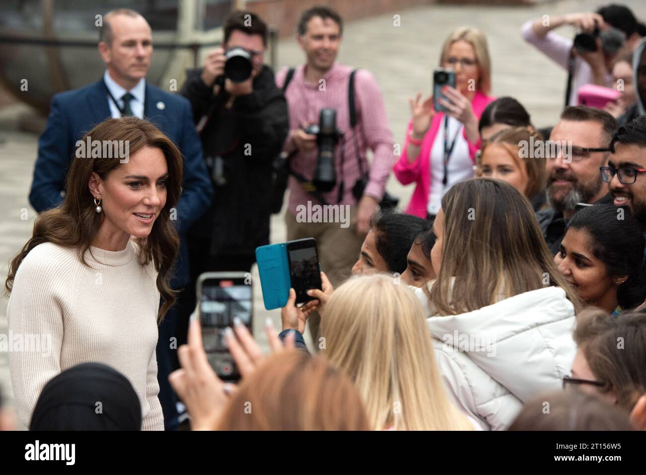 Nottingham Trent University, UK. 11th Oct 2023. The Princess of Wales departs Nottingham Trent University after hearing how they, and the University of Nottingham, are ensuring their students have the right mental health support around them as they begin the new university year, during the week of World Mental Health Day.  Neil Squires/EMPICS/Alamy Live News Stock Photo