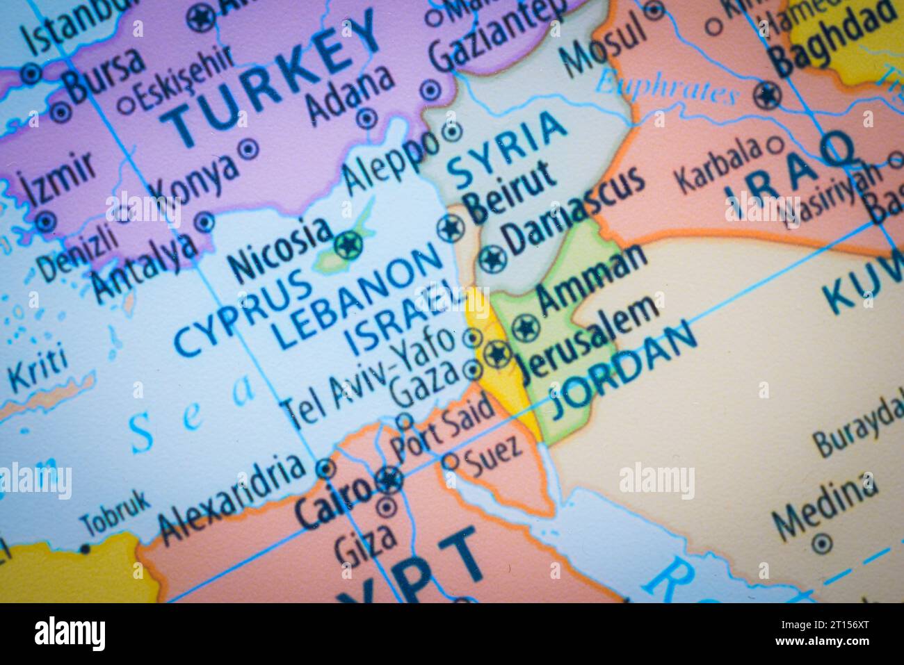 Map of Israel and capital Jerusalem. that shows the war zone between