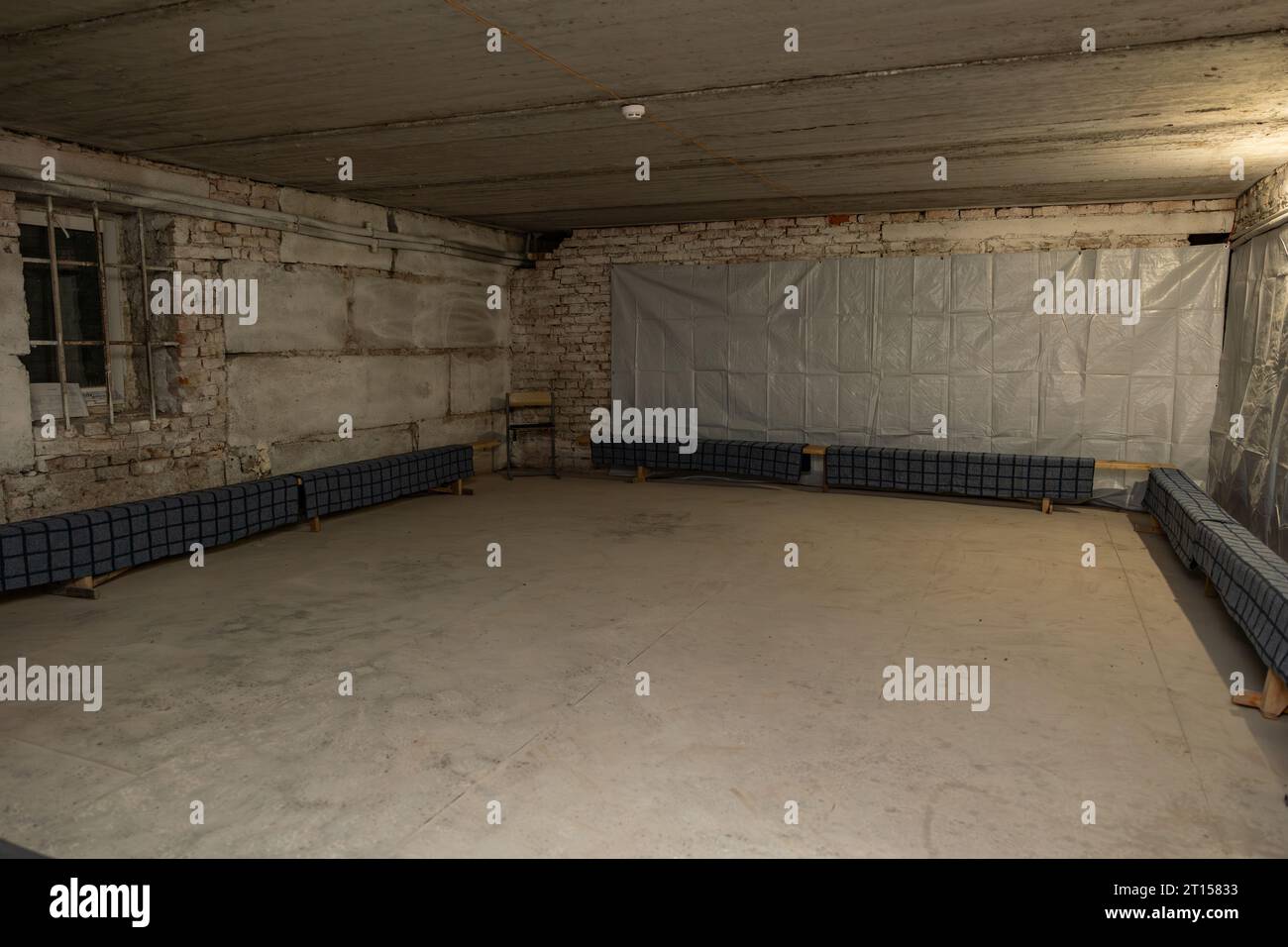 Ukraine. Empty interior of an old underground bomb shelter of the 1980s or basement. Russian invasion of Ukraine Stock Photo
