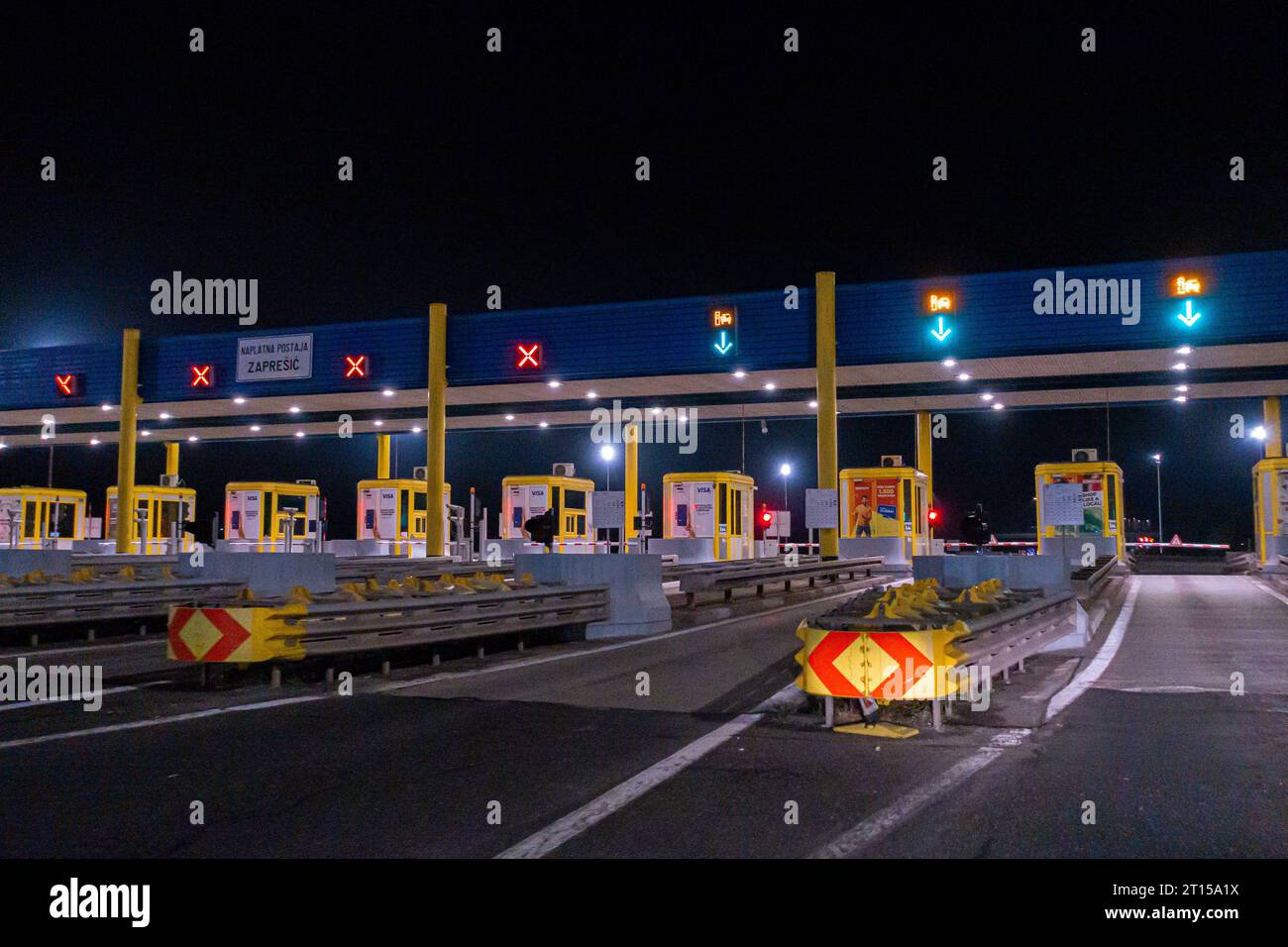 A2 motorway, highway, Zapresic, sign Cestarina, Pay Toll, Autobahngebuhr, Pagamento pedaggio, September 16, 2023. (CTK Photo/Libor Sojka) Stock Photo