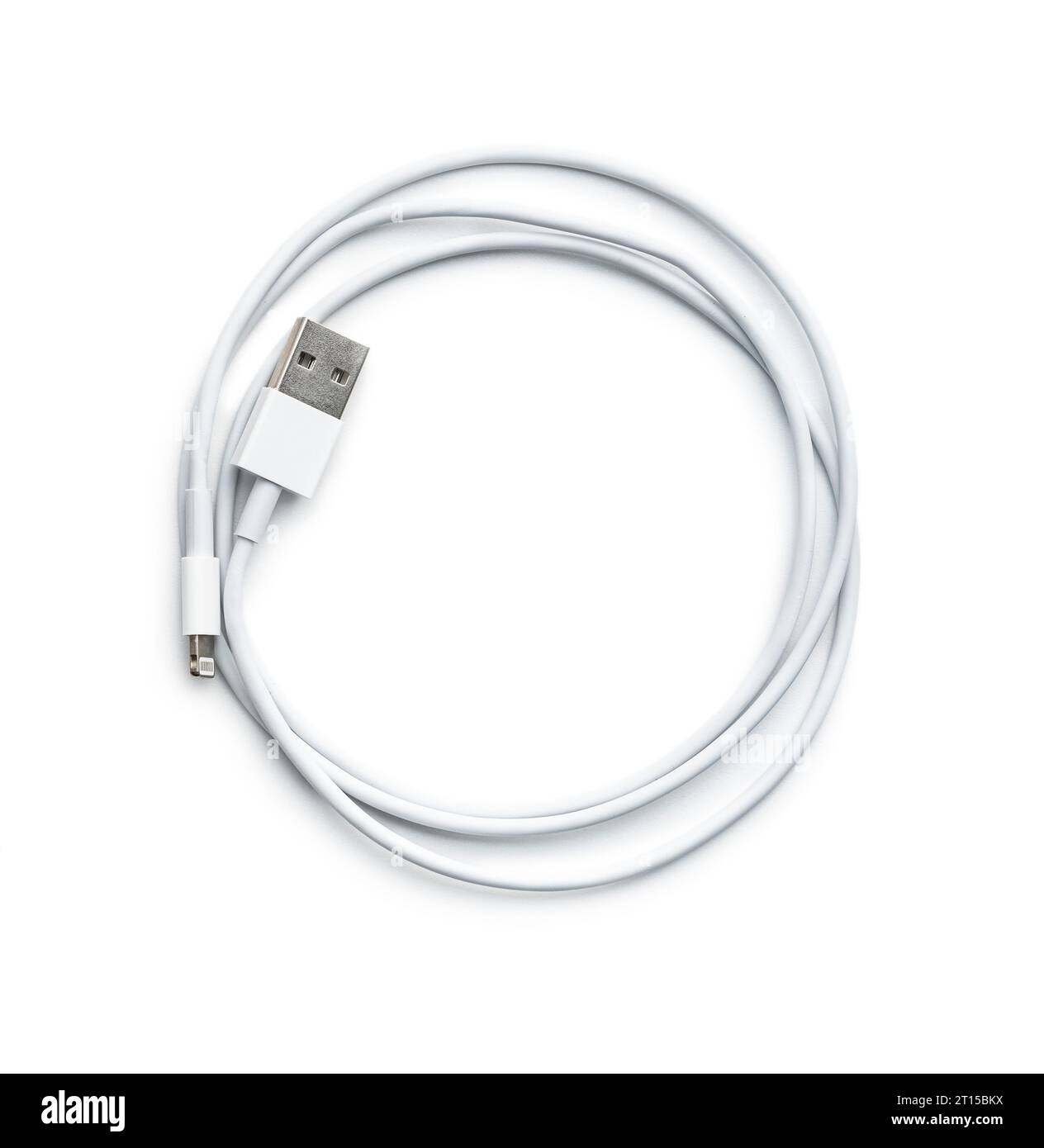 White usb charging cables isolated on the white background. Stock Photo