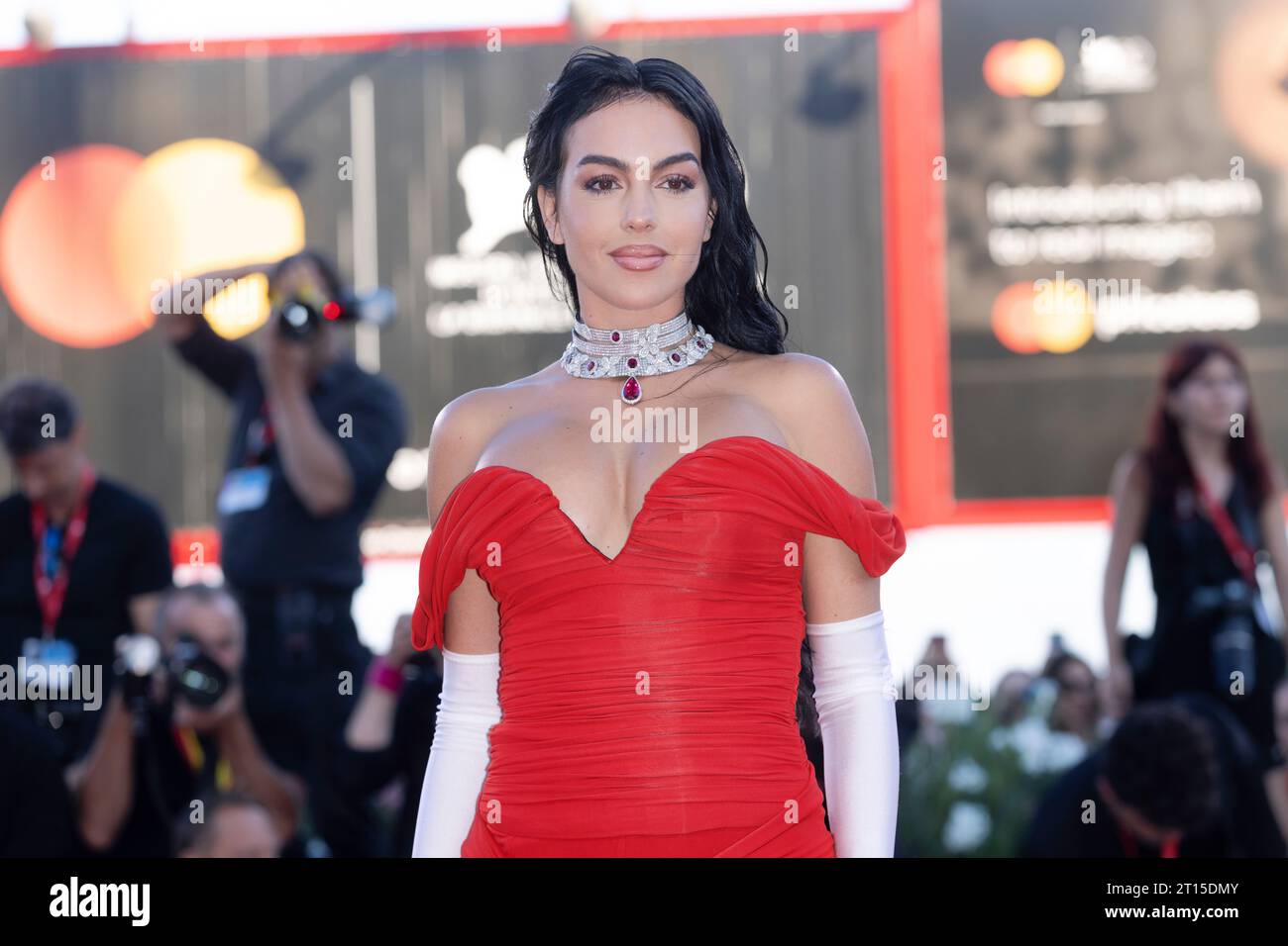 VENICE, ITALY - SEPTEMBER 05: Georgina Rodriguez attends the red carpet for the movie 'Enea' at the 80th Venice International Film Festival on Septemb Stock Photo