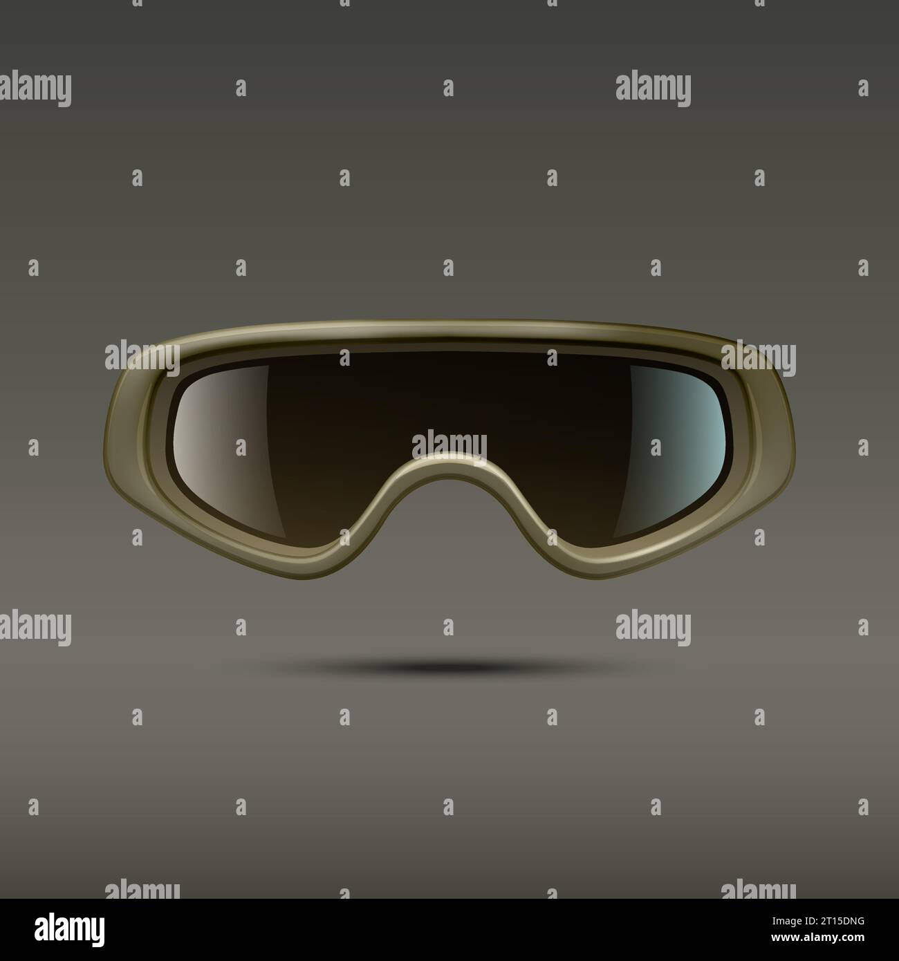 Vector 3d Realistic Military, Industrial Green Safety Glasses Icon Closeup Isolated on Green Background. Transparent Glasses, Safety Glasses - Sports Stock Vector