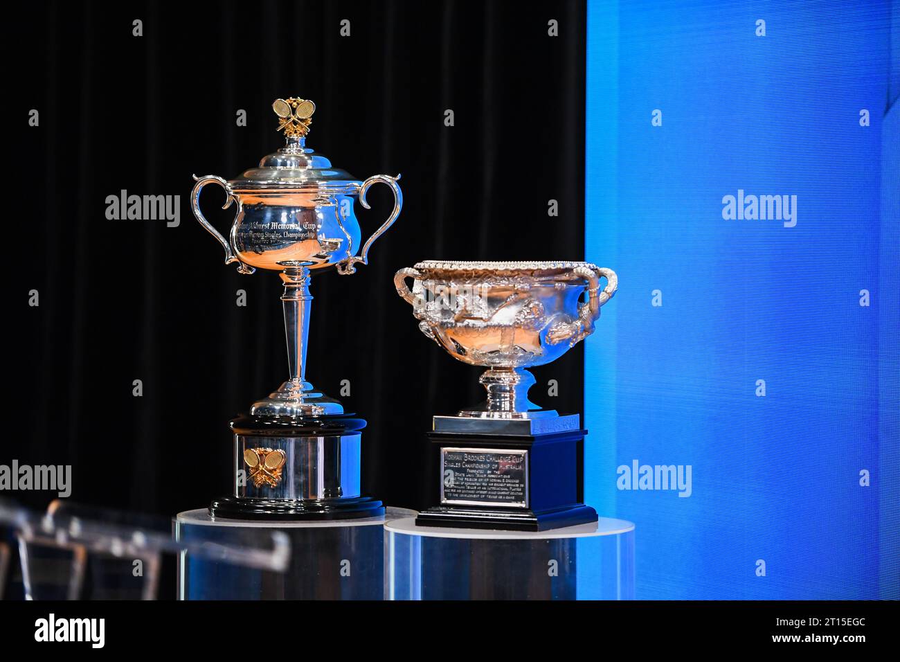 Melbourne, Australia. 11th Oct, 2023. Australian Open trophies