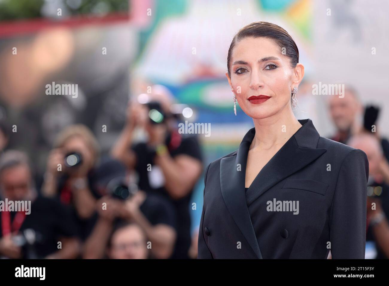 VENICE, ITALY - SEPTEMBER 03: Patroness Caterina Murino attends the red carpet for the Netflix movie 'The Killer' at the 80th Venice International Fil Stock Photo