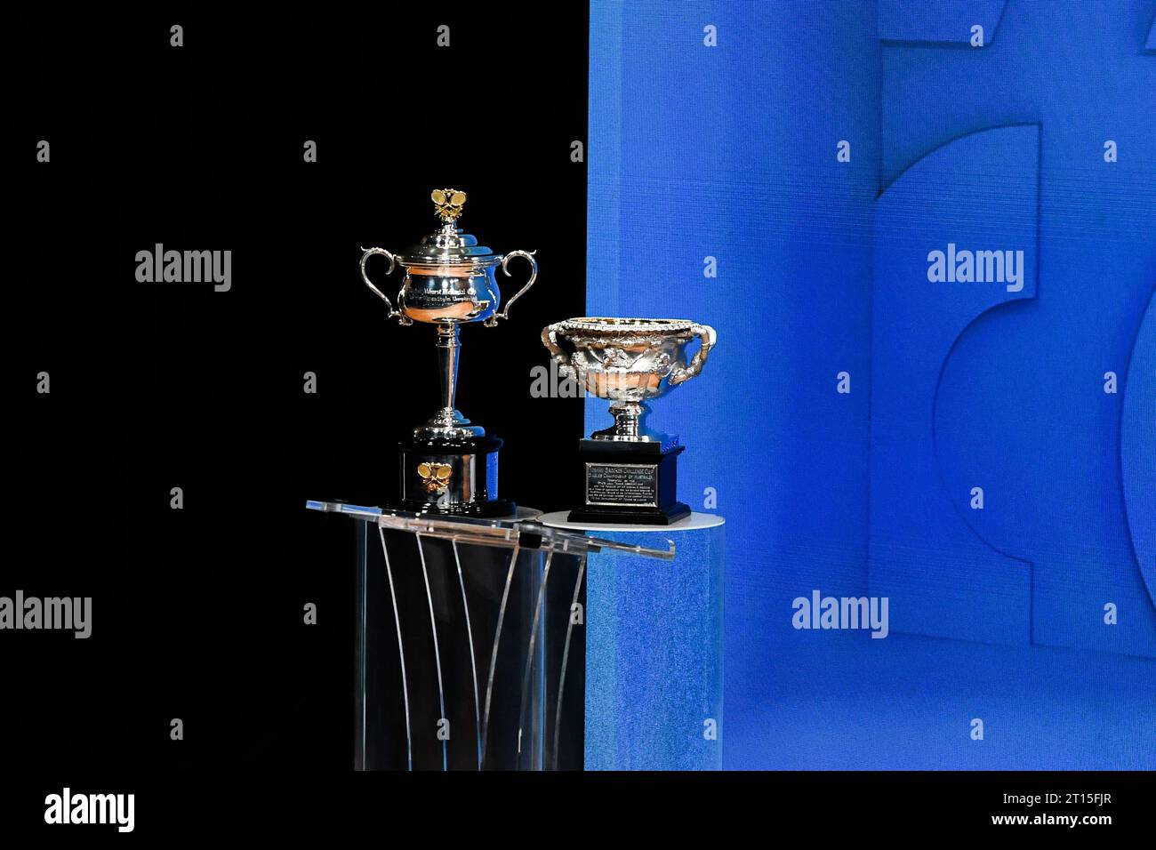 Melbourne, Australia. 11th Oct, 2023. Australian Open trophies